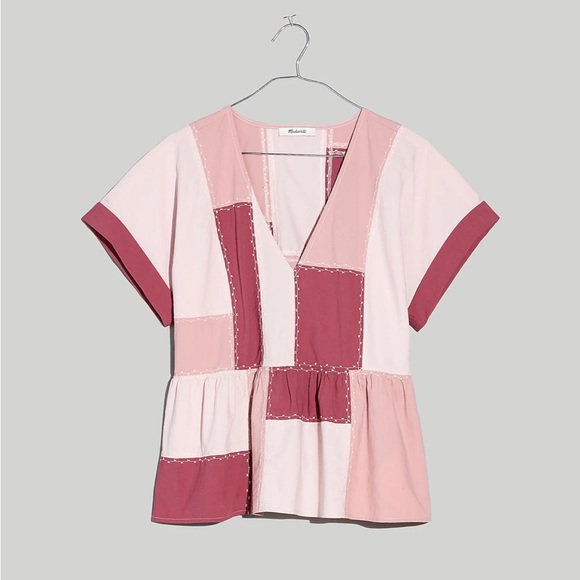 NWOT Madewell Signature Poplin Patchwork Peplum Top - Size Medium - Purp… - Picture 3 of 10